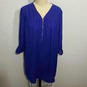 Mileage Blue Career Zip Front Blouse XL